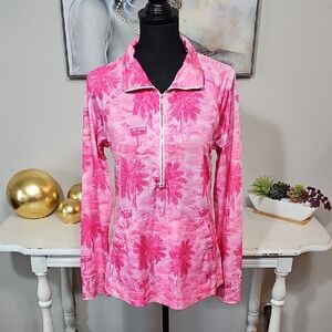 3 for $30 🏝️ Knot Responsible Pink Tropical Palm 1/4 Zip Pullover - Medium